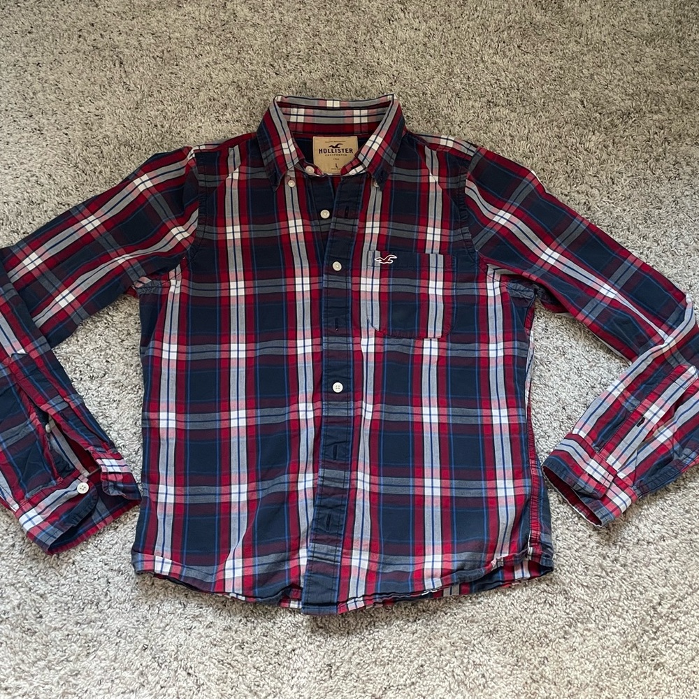 Hollister Red and Blue Plaid Button Down Shirt